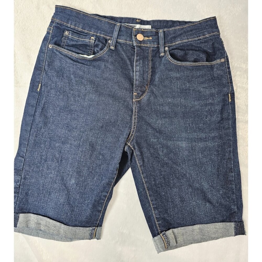 Signature Levi Strauss Bermuda Shorts Blue Denim Cuffed Womens Size 10/W30